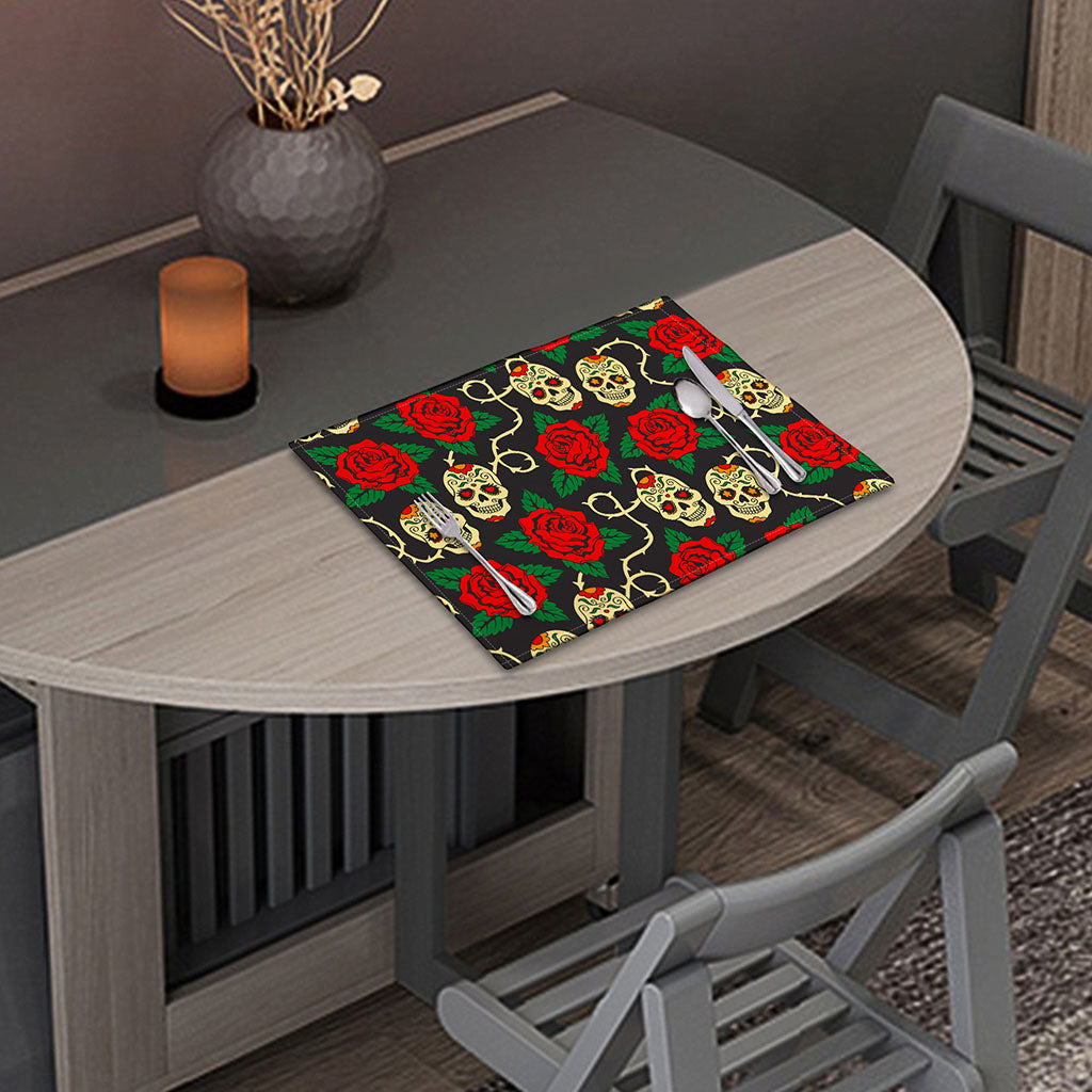 Rose Flower Sugar Skull Pattern Print Placemat