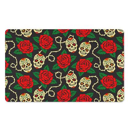 Rose Flower Sugar Skull Pattern Print Polyester Doormat