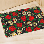 Rose Flower Sugar Skull Pattern Print Polyester Doormat