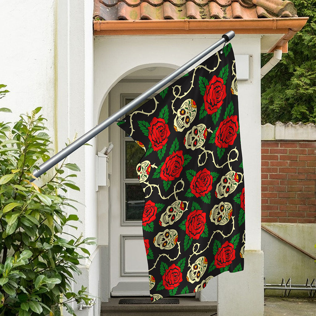 Rose Flower Sugar Skull Pattern Print Polyester Flag