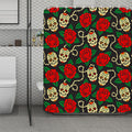 Rose Flower Sugar Skull Pattern Print Polyester Shower Curtain