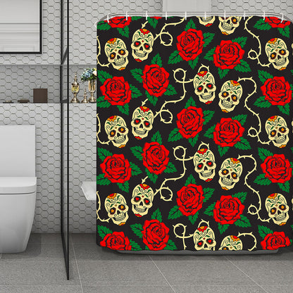 Rose Flower Sugar Skull Pattern Print Polyester Shower Curtain