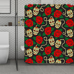 Rose Flower Sugar Skull Pattern Print Polyester Shower Curtain