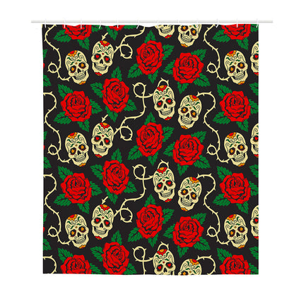 Rose Flower Sugar Skull Pattern Print Polyester Shower Curtain