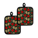 Rose Flower Sugar Skull Pattern Print Pot Holders