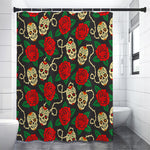 Rose Flower Sugar Skull Pattern Print Premium Shower Curtain