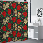 Rose Flower Sugar Skull Pattern Print Premium Shower Curtain