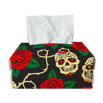 Rose Flower Sugar Skull Pattern Print Rectangle Tissue Box Cover