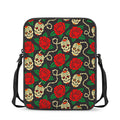 Rose Flower Sugar Skull Pattern Print Rectangular Crossbody Bag