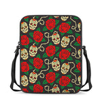 Rose Flower Sugar Skull Pattern Print Rectangular Crossbody Bag