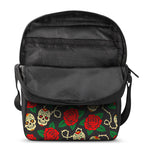 Rose Flower Sugar Skull Pattern Print Rectangular Crossbody Bag