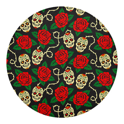 Rose Flower Sugar Skull Pattern Print Round Blanket