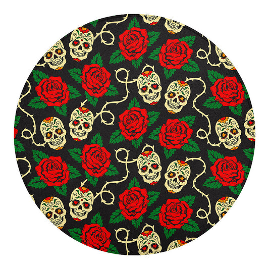 Rose Flower Sugar Skull Pattern Print Round Blanket