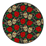 Rose Flower Sugar Skull Pattern Print Round Floor Mat