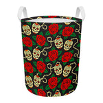 Rose Flower Sugar Skull Pattern Print Round Laundry Basket