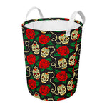 Rose Flower Sugar Skull Pattern Print Round Laundry Basket