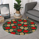 Rose Flower Sugar Skull Pattern Print Round Rug