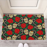 Rose Flower Sugar Skull Pattern Print Rubber Doormat
