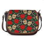 Rose Flower Sugar Skull Pattern Print Saddle Bag