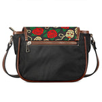Rose Flower Sugar Skull Pattern Print Saddle Bag