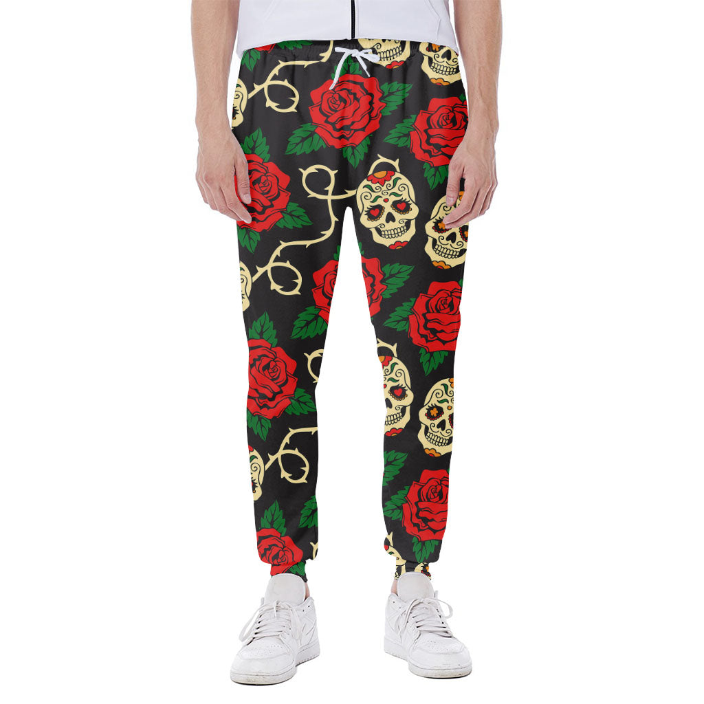 Rose Flower Sugar Skull Pattern Print Scuba Joggers