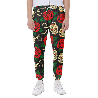 Rose Flower Sugar Skull Pattern Print Scuba Joggers