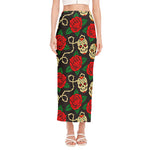 Rose Flower Sugar Skull Pattern Print Side Slit Maxi Skirt