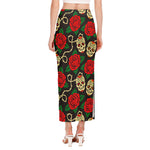 Rose Flower Sugar Skull Pattern Print Side Slit Maxi Skirt