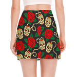 Rose Flower Sugar Skull Pattern Print Side Slit Mini Skirt