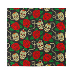 Rose Flower Sugar Skull Pattern Print Silk Bandana