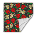 Rose Flower Sugar Skull Pattern Print Silk Bandana