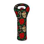 Rose Flower Sugar Skull Pattern Print Single Neoprene Wine Tote