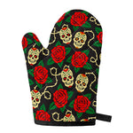 Rose Flower Sugar Skull Pattern Print Single Oven Mitt