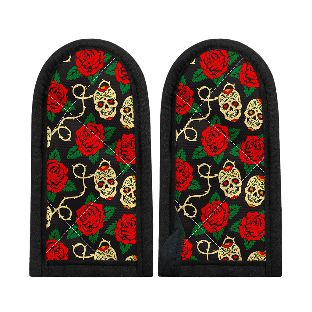 Rose Flower Sugar Skull Pattern Print Skillet Handle Cover