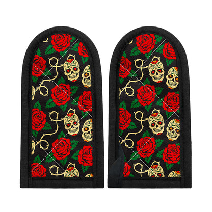 Rose Flower Sugar Skull Pattern Print Skillet Handle Cover