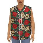 Rose Flower Sugar Skull Pattern Print Sleeveless Baseball Jersey