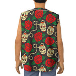 Rose Flower Sugar Skull Pattern Print Sleeveless Baseball Jersey