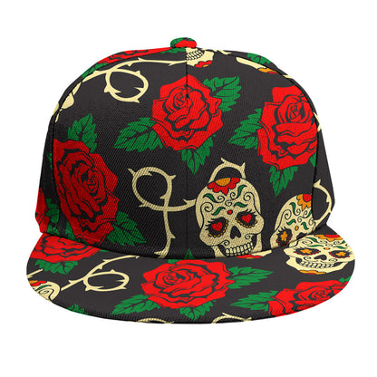 Rose Flower Sugar Skull Pattern Print Snapback Cap