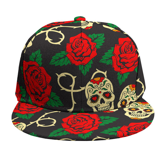 Rose Flower Sugar Skull Pattern Print Snapback Cap
