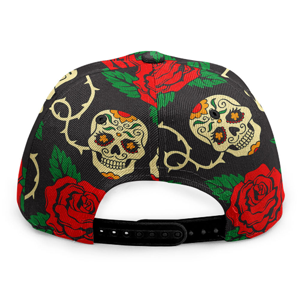 Rose Flower Sugar Skull Pattern Print Snapback Cap
