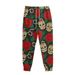 Rose Flower Sugar Skull Pattern Print Sweatpants