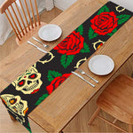 Rose Flower Sugar Skull Pattern Print Table Runner