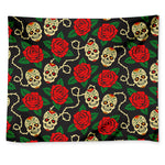 Rose Flower Sugar Skull Pattern Print Tapestry