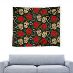 Rose Flower Sugar Skull Pattern Print Tapestry