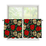 Rose Flower Sugar Skull Pattern Print Tier Curtains