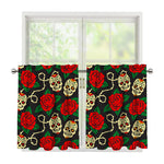 Rose Flower Sugar Skull Pattern Print Tier Curtains