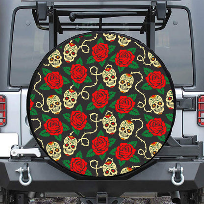 Rose Flower Sugar Skull Pattern Print Tire Cover