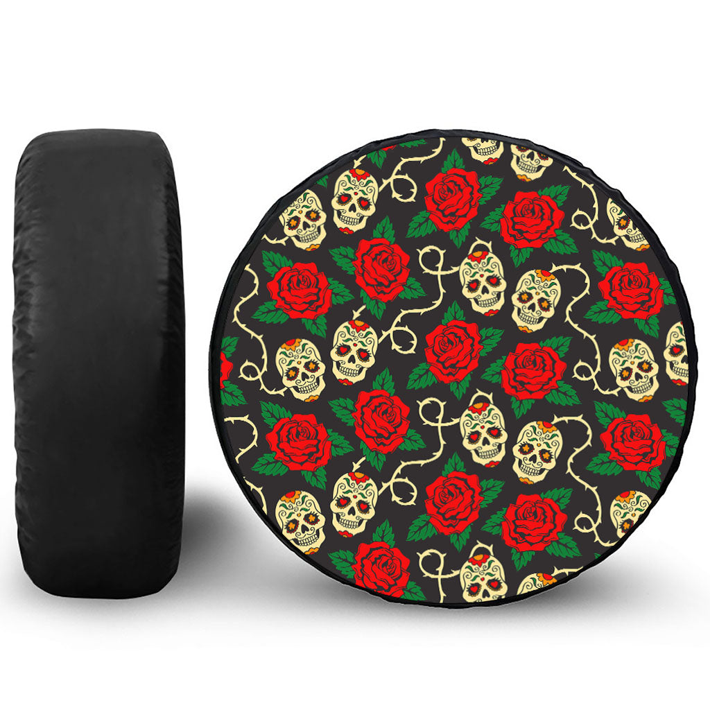 Rose Flower Sugar Skull Pattern Print Tire Cover
