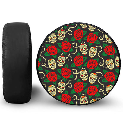 Rose Flower Sugar Skull Pattern Print Tire Cover