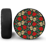 Rose Flower Sugar Skull Pattern Print Tire Cover With Camera Hole